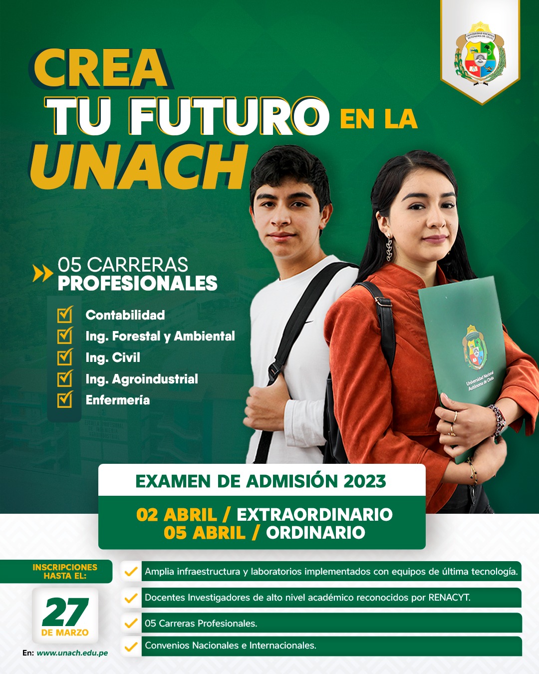 UNACH CONVOCA A EXAMEN DE ADMISIÓN 2023